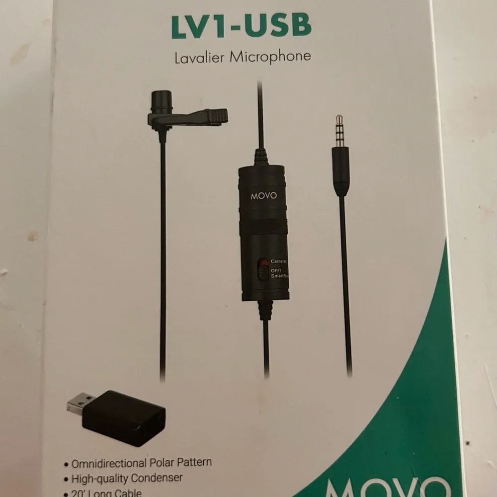 Movo LV1-USB-II Universal Lavalier Microphone w/ USB Adapter for Recording Video